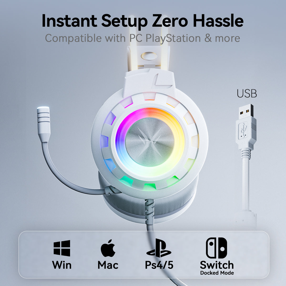 TAGRY K3 2.4GHz Wireless Gaming Headsets 7.1 Surround Sound Bluetooth Headphones 70H Playtime ENC Noise Cancelling Over Ear Game Headphone with Mic