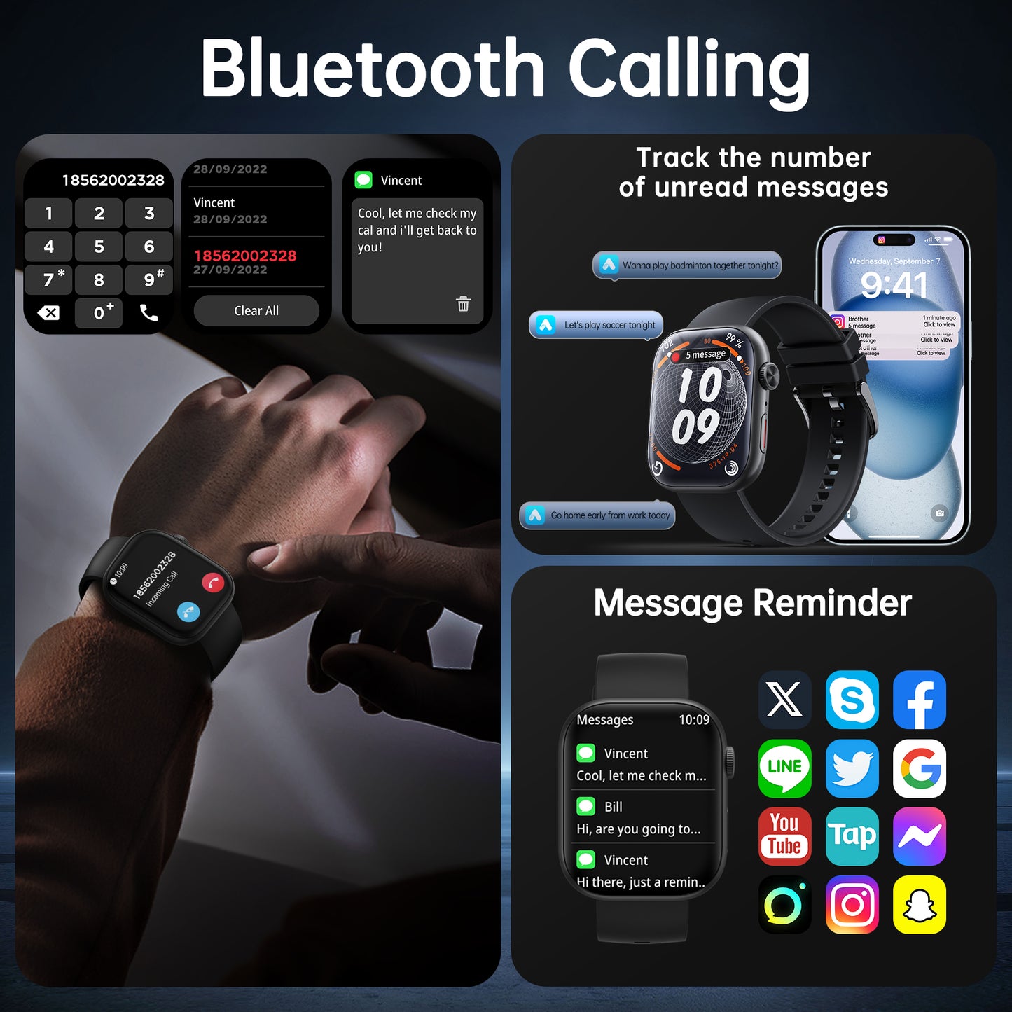 Smart Watch for Men Women, 2.01" HD Touchscreen, Bluetooth Call, IP68 Waterproof, 180+ Sports Modes, Health & Sleep Tracker, for Android iOS.