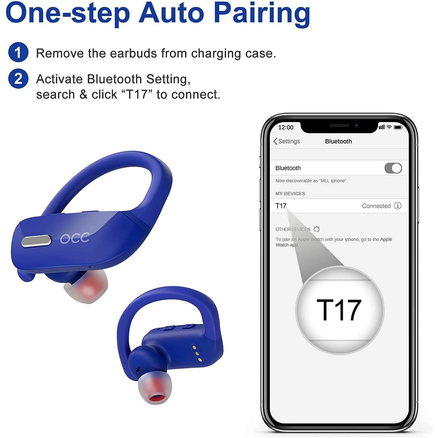 Wireless Earbuds Bluetooth Headphones 48H Play Back Earphones in Ear Waterproof with Microphone LED Display for Sports Running Workout