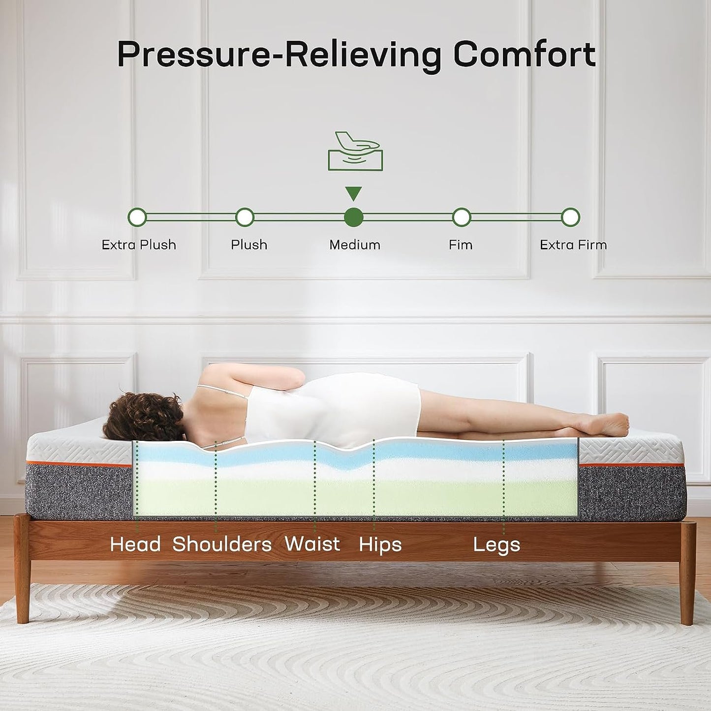 KDMLR Queen Mattress, 10-inch Gel Memory Foam Mattress, Medium-Firm Queen Mattress in a Box for Pressure Relief & Support, Breathable Cooling Queen Size Mattress with Zippered Cover
