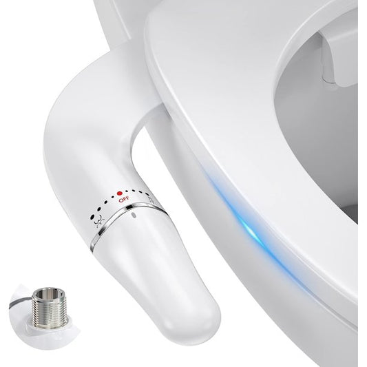 KDMLR Toilet Bidet Non-Electric Bidet Toilet Attachment Dual Nozzles for Frontal/Rear Wash, Adjustable Pressure Control, Sliver/White
