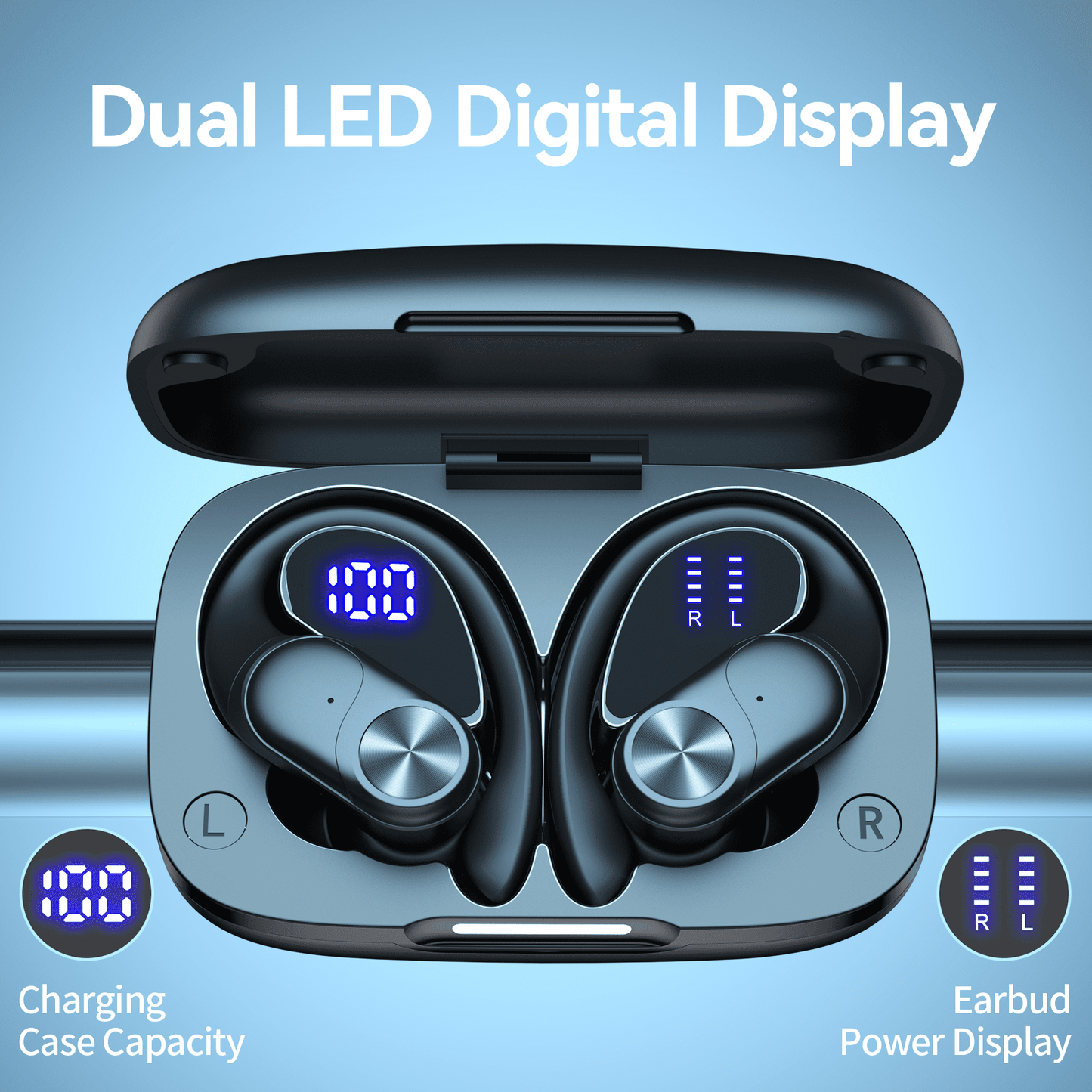 VEAT00L Wireless Earbud, 80Hrs Bluetooth 5.3 Headphones IP7 Waterproof for Sport, Running Wireless Earphones with ENC Noise Cancelling Mics, Deep Bass Over Ear bud with Earhooks for Android, iOS