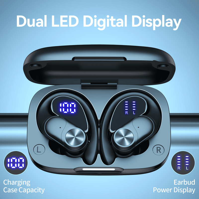 VEAT00L V6 Bluetooth Headphones Wireless Earbuds 88Hrs Playback Sport Ear Buds with Earhook Digital Display Charging Case IPX7 Waterproof Earbud Deep Bass Running Earphones for iOS Android Cellphone
