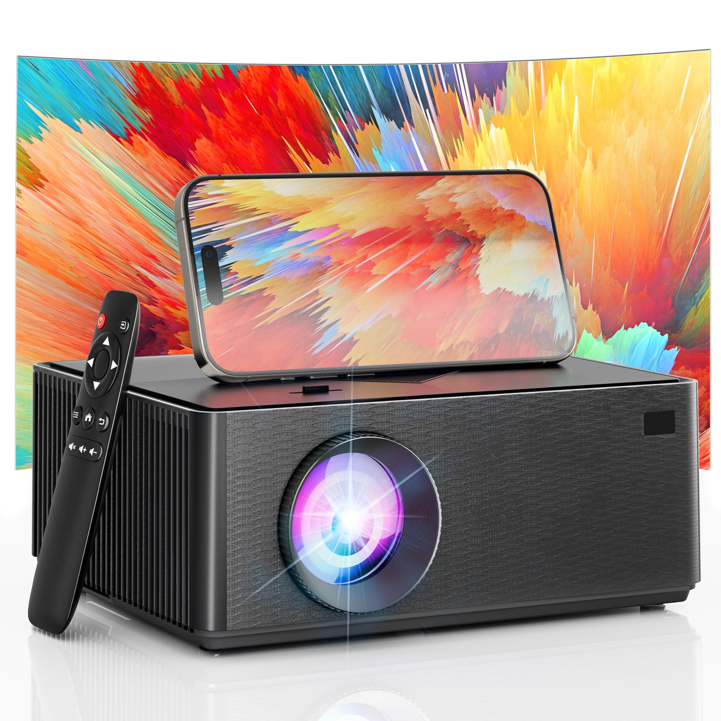 Dual-Band 5G/2.4G WiFi Bluetooth Projector, 16000 Lux 4K Supported Portable Movie Projector for Home Outdoor, 300" Display, 4-Point Keystone, HiFi Speaker