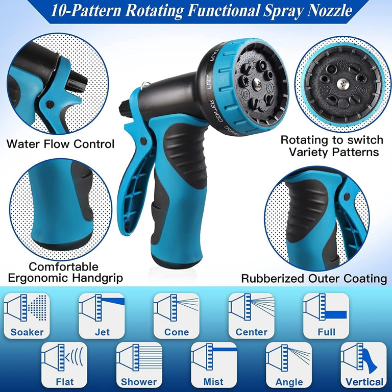Expandable Garden Hose 150ft Upgraded,Flexible Lightweight Water Hose with 10 Way Spray Nozzle,Durable 4-Layer Latex Core,3/4” Solid Brass Fittings,Easy Store No Kink Leakproof Expanding Pipe