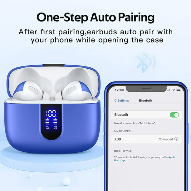VEATOOL Bluetooth Headphones True Wireless Earbuds 60H Playback LED Power Display Earphones with Wireless Charging Case IPX7 Waterproof in-Ear Earbuds with Mic for TV Smart Phone Computer Laptop