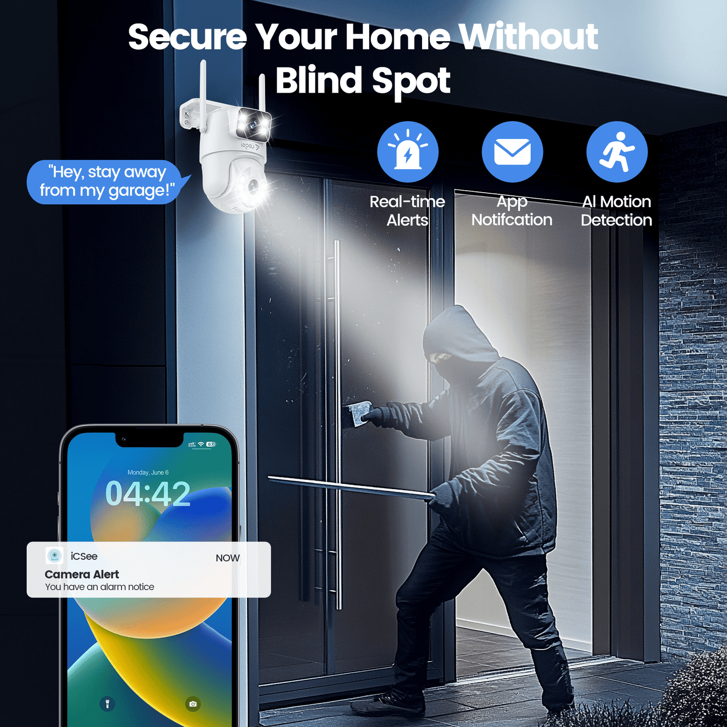Losei 8MP/4K Outdoor Smart Security Camera with Light Alarm,Color Night Vision,2.4G WiFi,Motion Detection,IP66 Weatherproof , 360° View