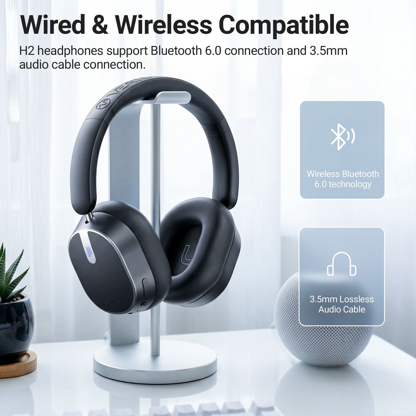 Hybrid Active Noise Cancelling Headphones,-50dB Wireless Bluetooth Headphones with Hi-Res Audio,120H Playtime Over Ear Bluetooth Headphones with 6 ENC Clear Mic