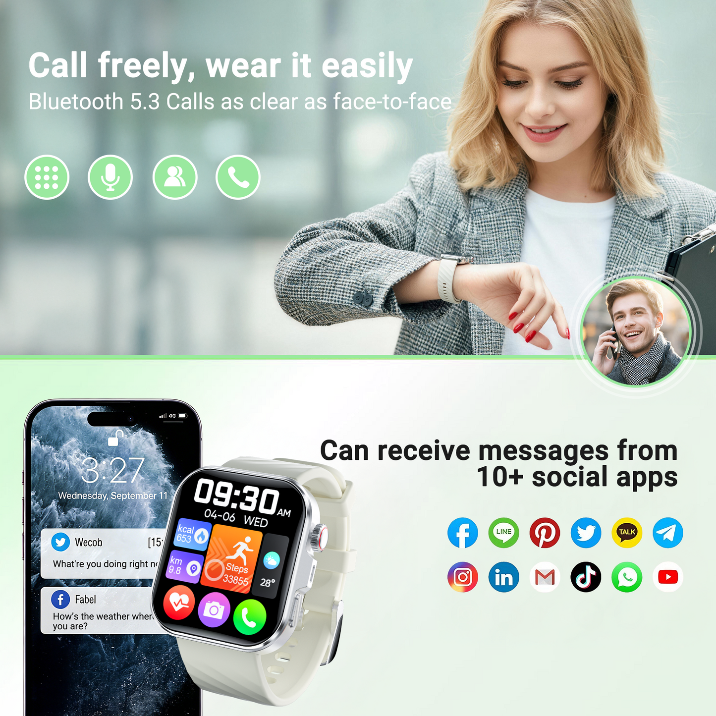 Smart Watch, IP68 Waterproof, 2.01" Display, Bluetooth Calling, 180+ Sports Modes, Fitness Tracker for Men Women