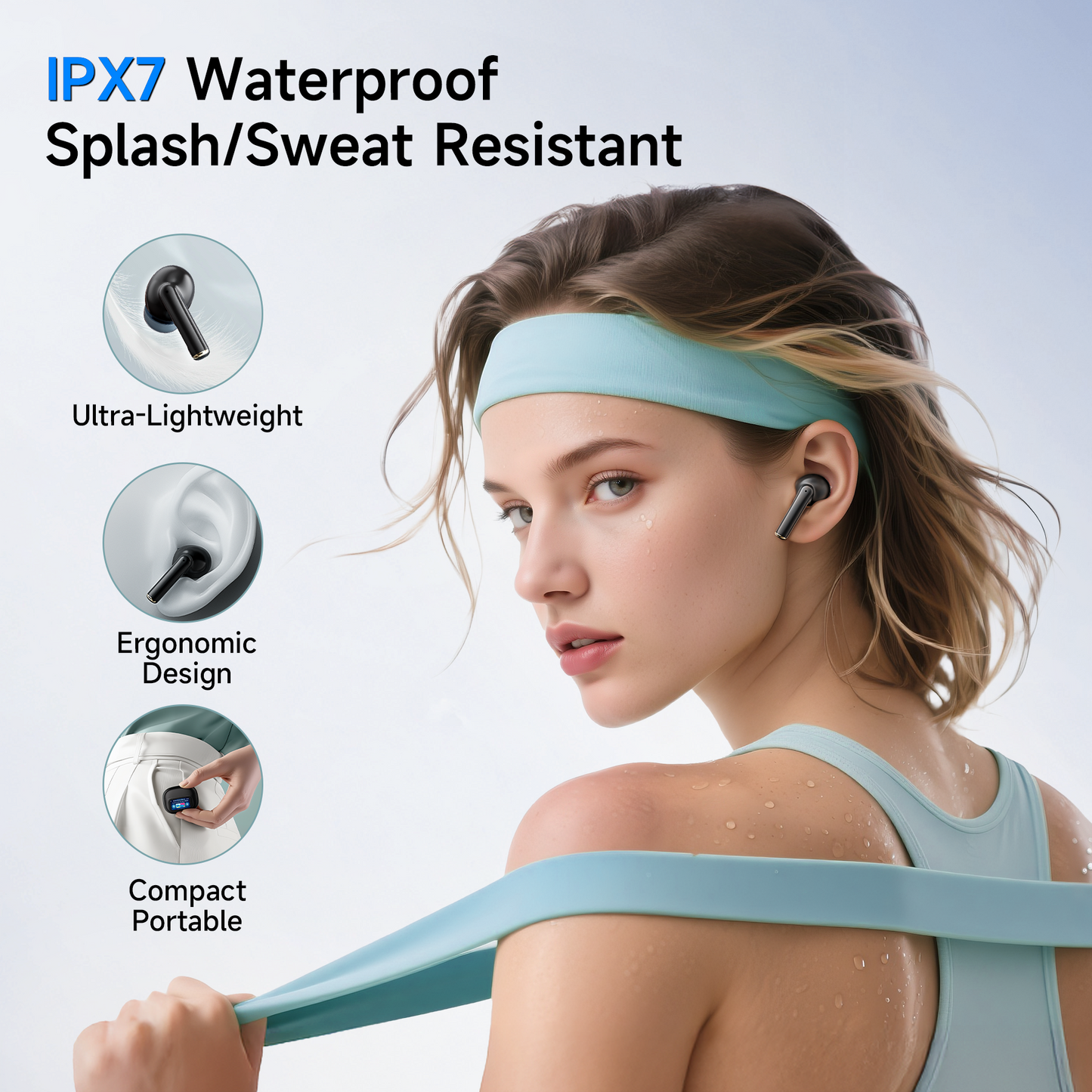VEATOOL G01 Wireless Earbuds with Smart Touch Control, ANC+ENC Noise Cancellation, 40H Stereo Deep Bass, IPX7 Waterproof Rating, 5 EQ Modes