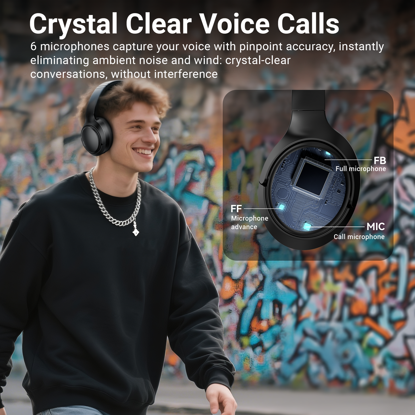 Hybrid Active Noise Cancelling Headphones,-50dB Wireless Bluetooth Headphones with Hi-Res Audio,120H Playtime Over Ear Bluetooth Headphones with 6 ENC Clear Mic