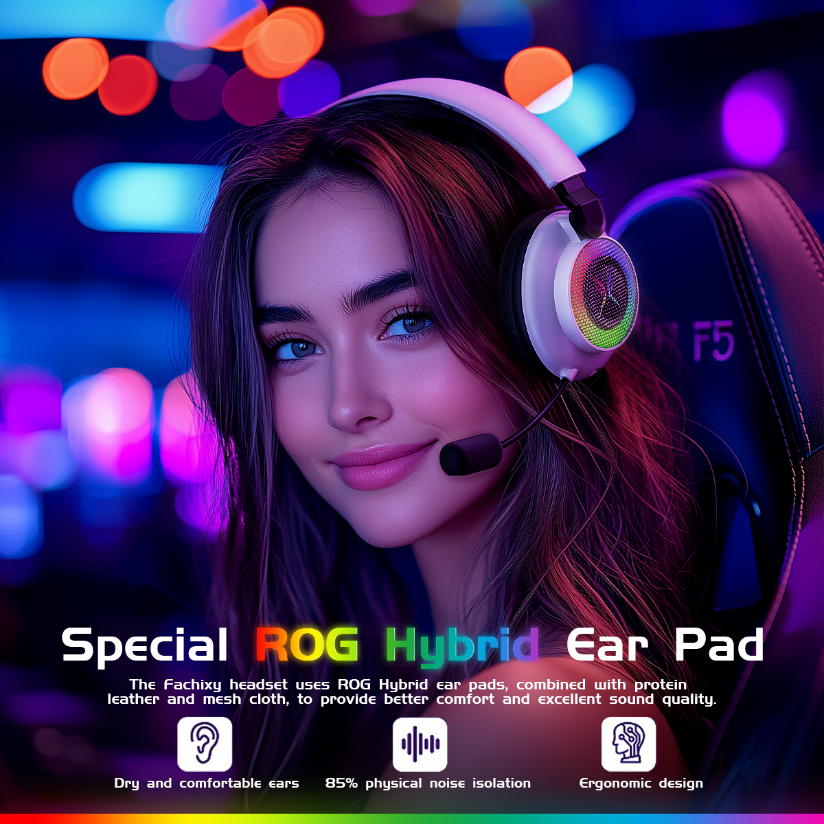 Tri-mode gaming headset, over-ear design, RGB lighting, noise cancellation, long battery life, multi-device compatibility.