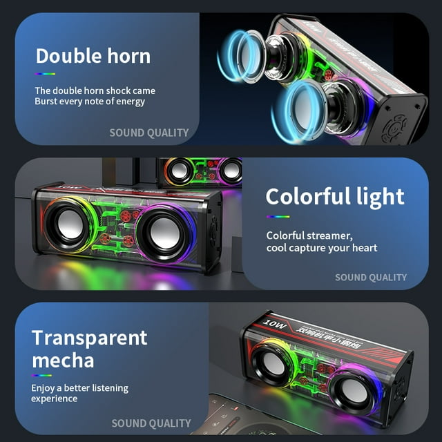VEAT00L F8 Portable Bluetooth Speaker Transparent Mecha Wireless Speaker with Colorful LED Lights,BT 5.3,Steel Bass Vibration Film Audio,TWS Stereo Sound 6H Speakers for Party Camping Beach Travel