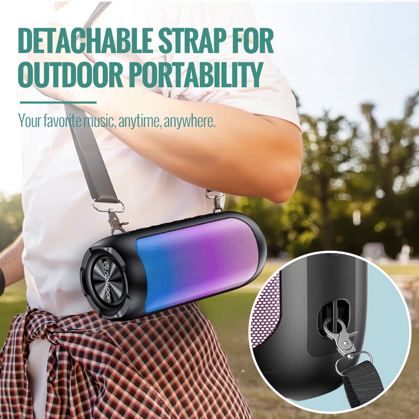 VEATOOL Portable Bluetooth Speaker, IPX5 Waterproof, Stereo Sound, 12H Playtime, Bluetooth 5.3, RGB Lights, Outdoor Speaker