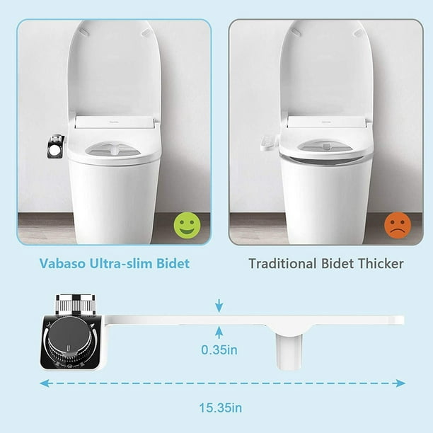 KDMLR Bidet Attachment for Toilet Seat, Non-Electric Bidet Hot and Cold Fresh Water for Frontal & Rear Wash with Self-cleaning Dual Nozzles and Adjustable Pressure Control