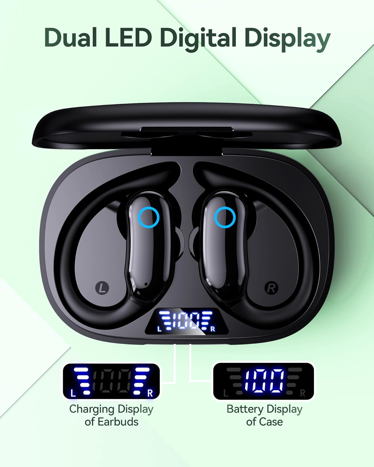 GNMN V7 Ear Buds Wireless Earbuds 96hrs Playback Bluetooth Headphones IPX7 Waterproof Stereo Bass Over-Ear Earphones with Earhooks Microphone
