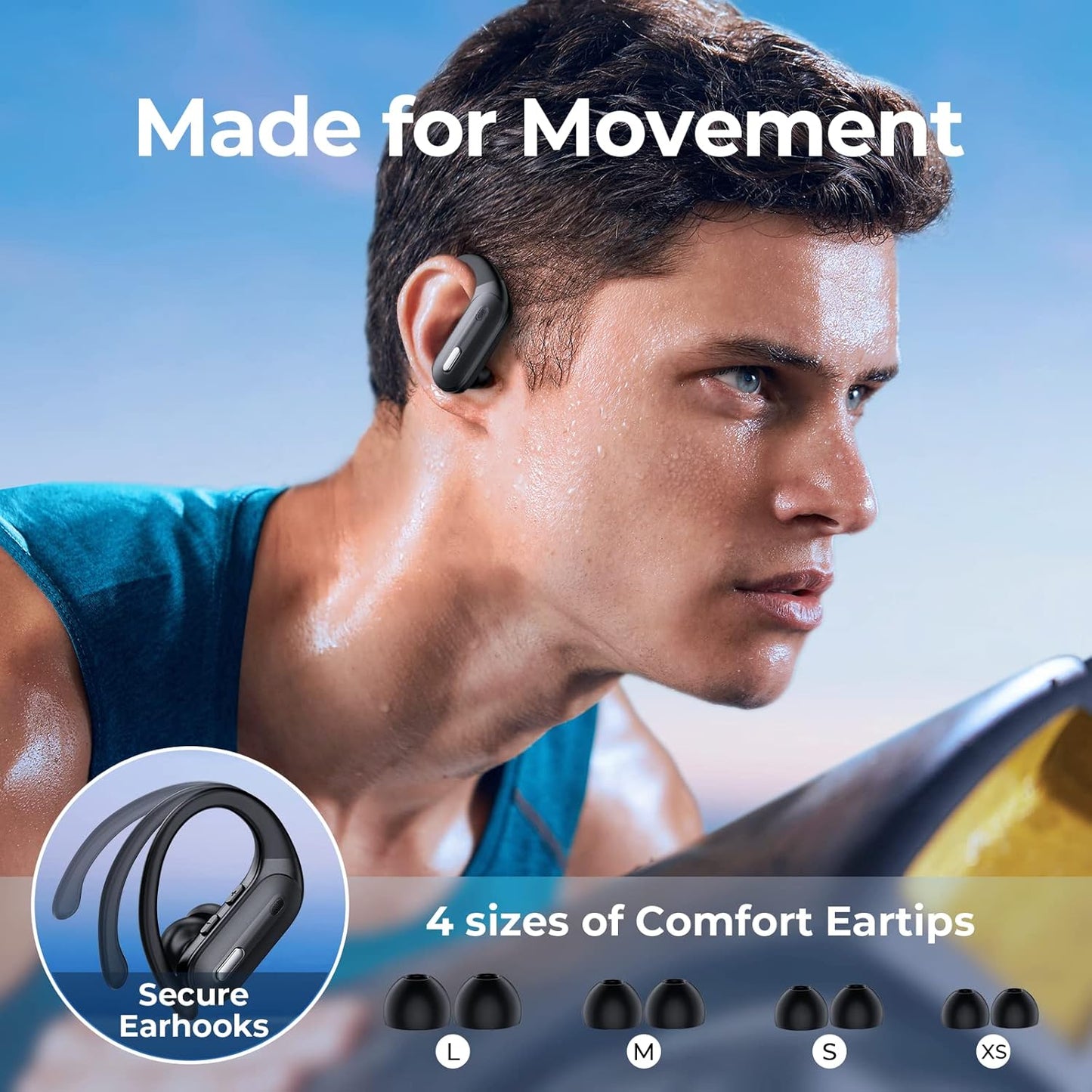 Active Noise Cancelling Wireless Earbuds Bluetooth Headphones 90 Hrs Playtime Ear Buds with Power Display Over-Ear Earphones with Earhooks IPX7