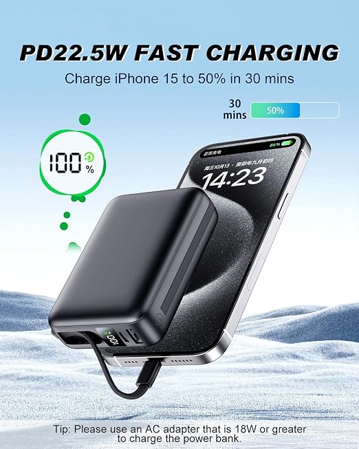 10,000mAh power bank supporting 1.5-hour fast charging; suitable for home backup, outdoor emergencies, and camping.