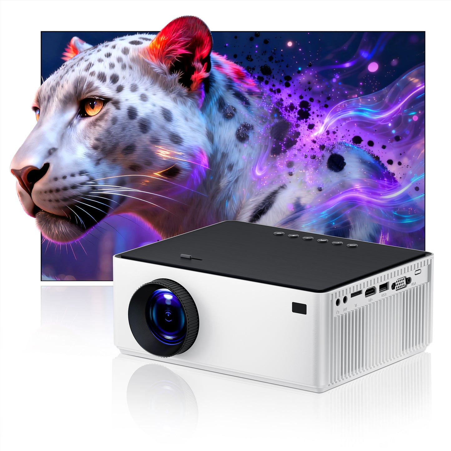 Dual-Band 5G/2.4G WiFi Bluetooth Projector, 16000 Lux 4K Supported Portable Movie Projector for Home Outdoor, 300" Display, 4-Point Keystone, HiFi Speaker