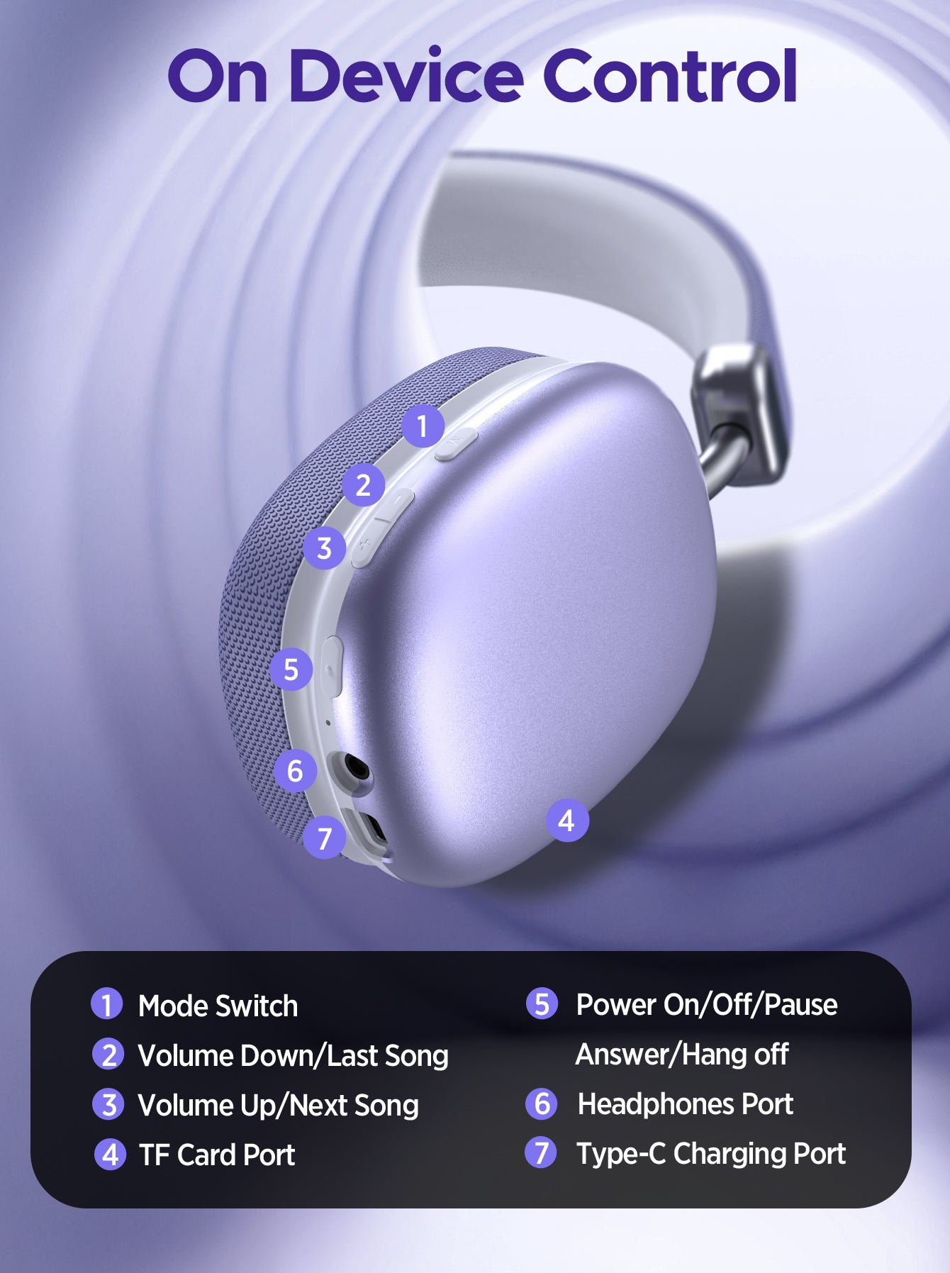 SY-BT1632 High-Fidelity Over-Ear Bluetooth Headphones | Powerful 40mm Bass | Bluetooth 5.3 Dual-Mode Connectivity | 40-Hour Battery Life | Comfortable Fit(Purple)