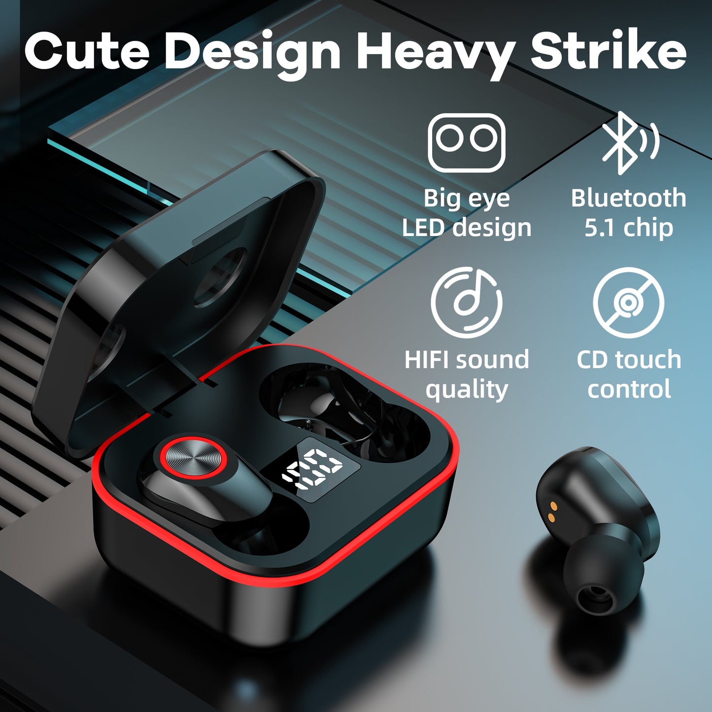 VEAT00L True Wireless Headphones, Update 5.1 Auto Pairing Touch Control HiFi Stereo Sound in-Ear Earphones Binaural Call Headset with Built-in Mic and Charging Case for Sports Running