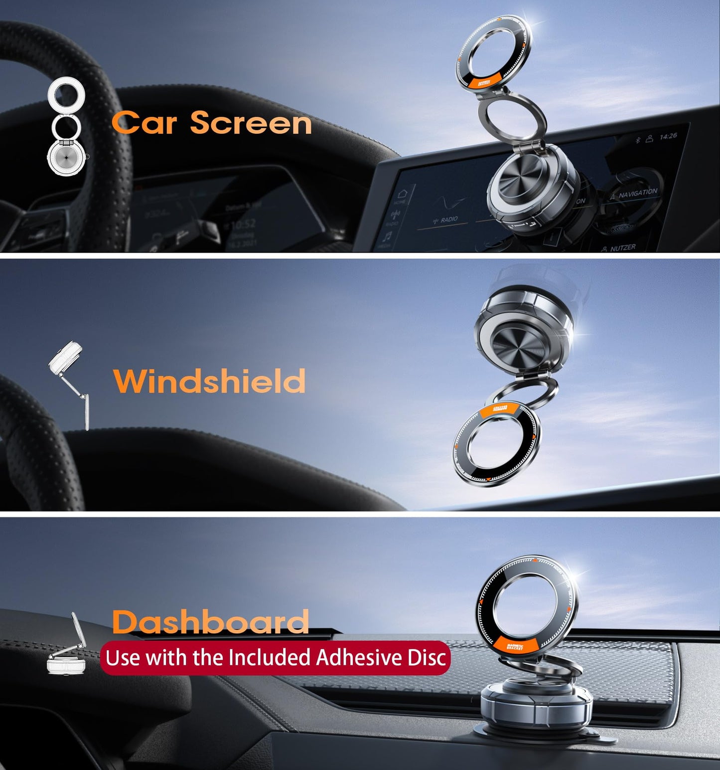 MagSafe Car Mount, Suction Cup Phone Holder, 360° Zinc Alloy Vacuum Car Holder, 98 LBS Strong for iPhone 16 15 14 13 12 Android