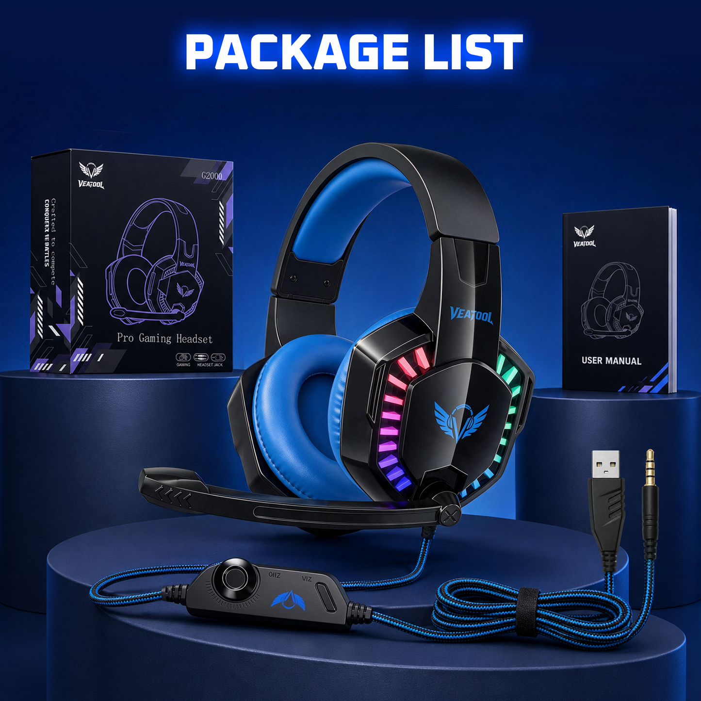 VEAT00L Gaming Headset with Microphone, Compatible with PS4 PS5 Xbox One PC Laptop, Over-Ear Headphones with LED Light, Noise Canceling Mic, 7.1 Stereo Surround Sound,Soft Earmuffs for Nintendo Series