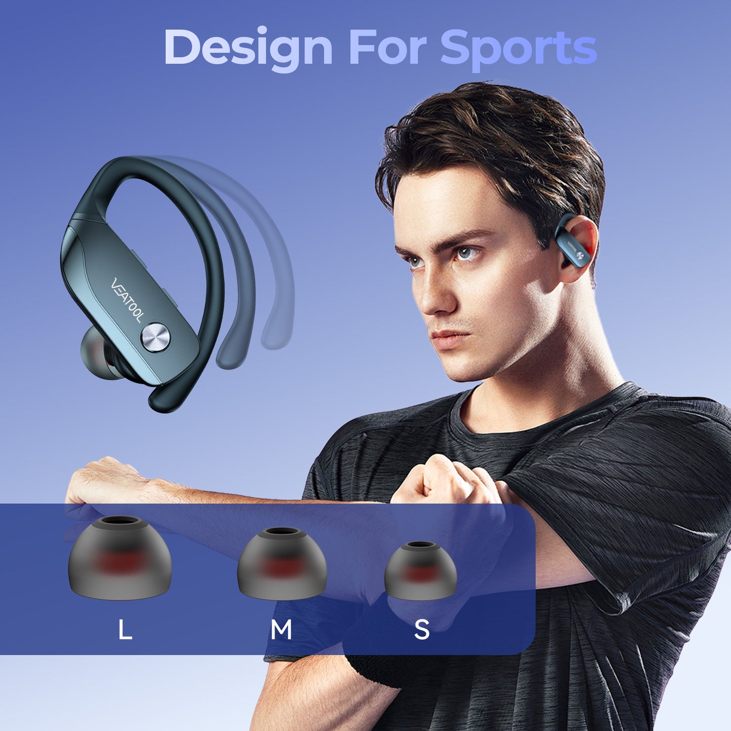 VEAT00L Wireless Earbuds Bluetooth Headphone Sport, Bluetooth 5.4 Earbud, 72Hrs Earphone with Earhook, Mic