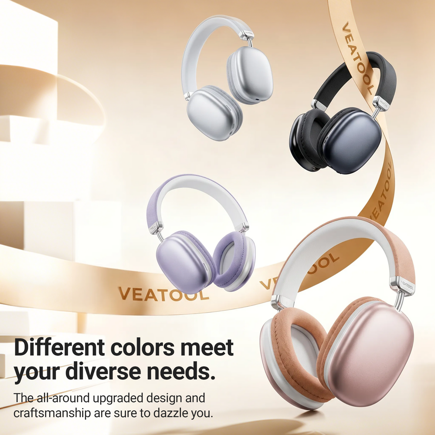 Purple Over-Ear Bluetooth Headphones: 40mm Bass Driver, Bluetooth 5.3 Dual-Mode, 40hr Battery, Comfort Fit