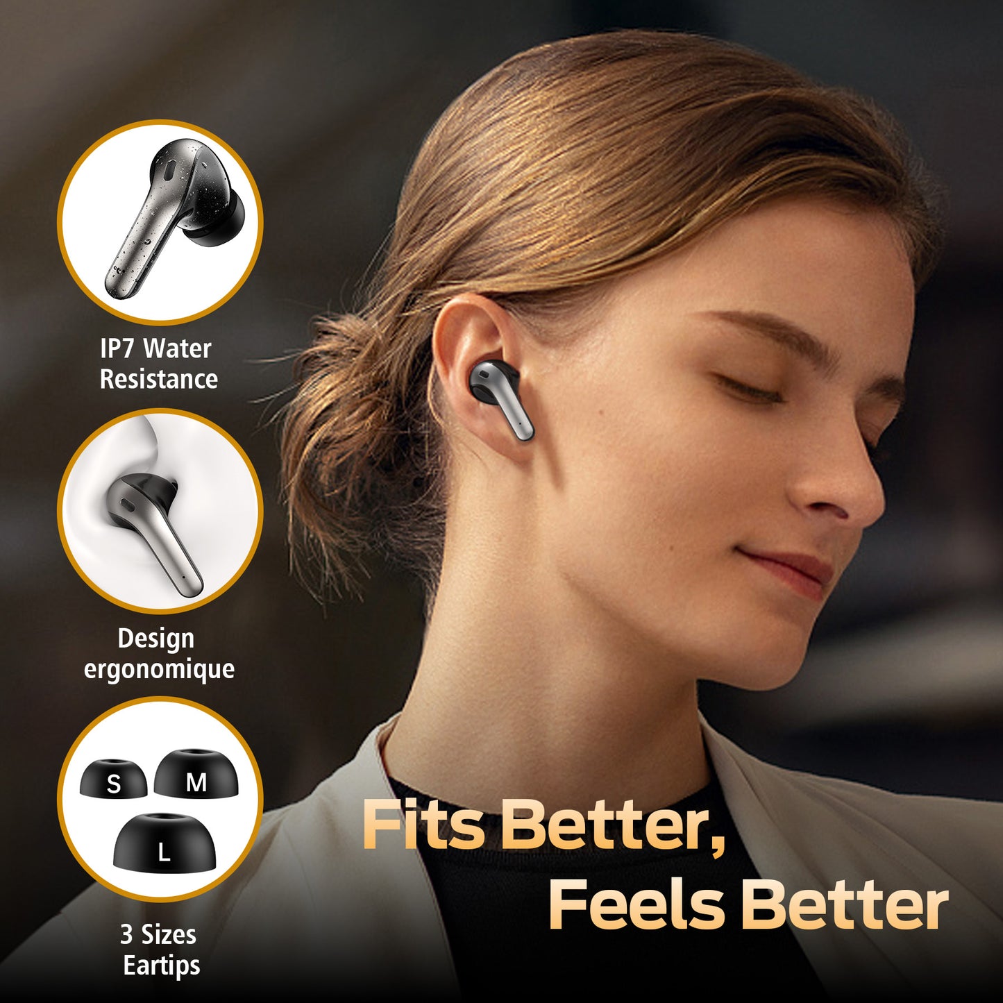 VEATOOL Bluetooth Headphones True Wireless Earbuds 60H Playback LED Power Display Earphones with Wireless Charging Case IPX7 Waterproof in-Ear Earbuds with Mic for TV Smart Phone Computer Laptop