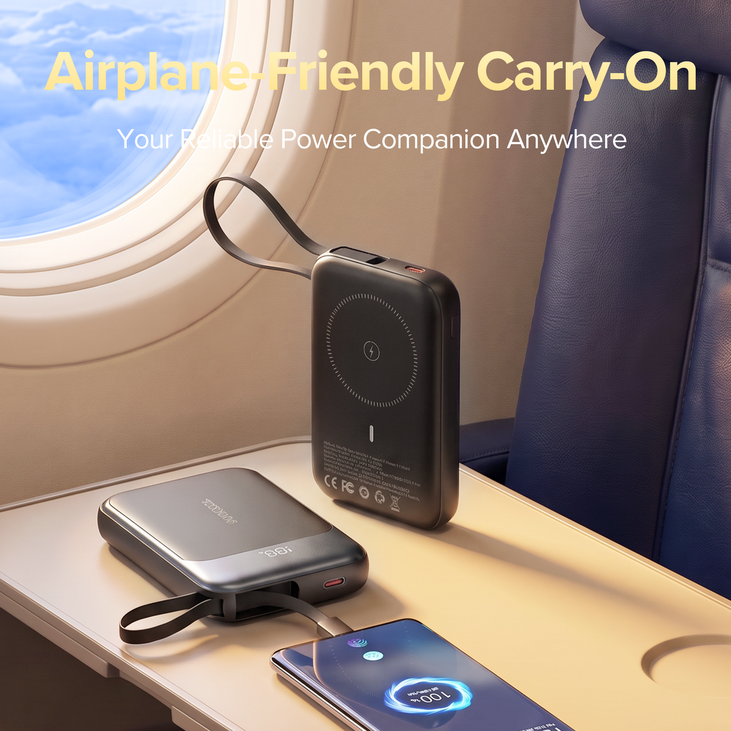 10,000mAh power bank supporting 1.5-hour fast charging; suitable for home backup, outdoor emergencies, and camping.