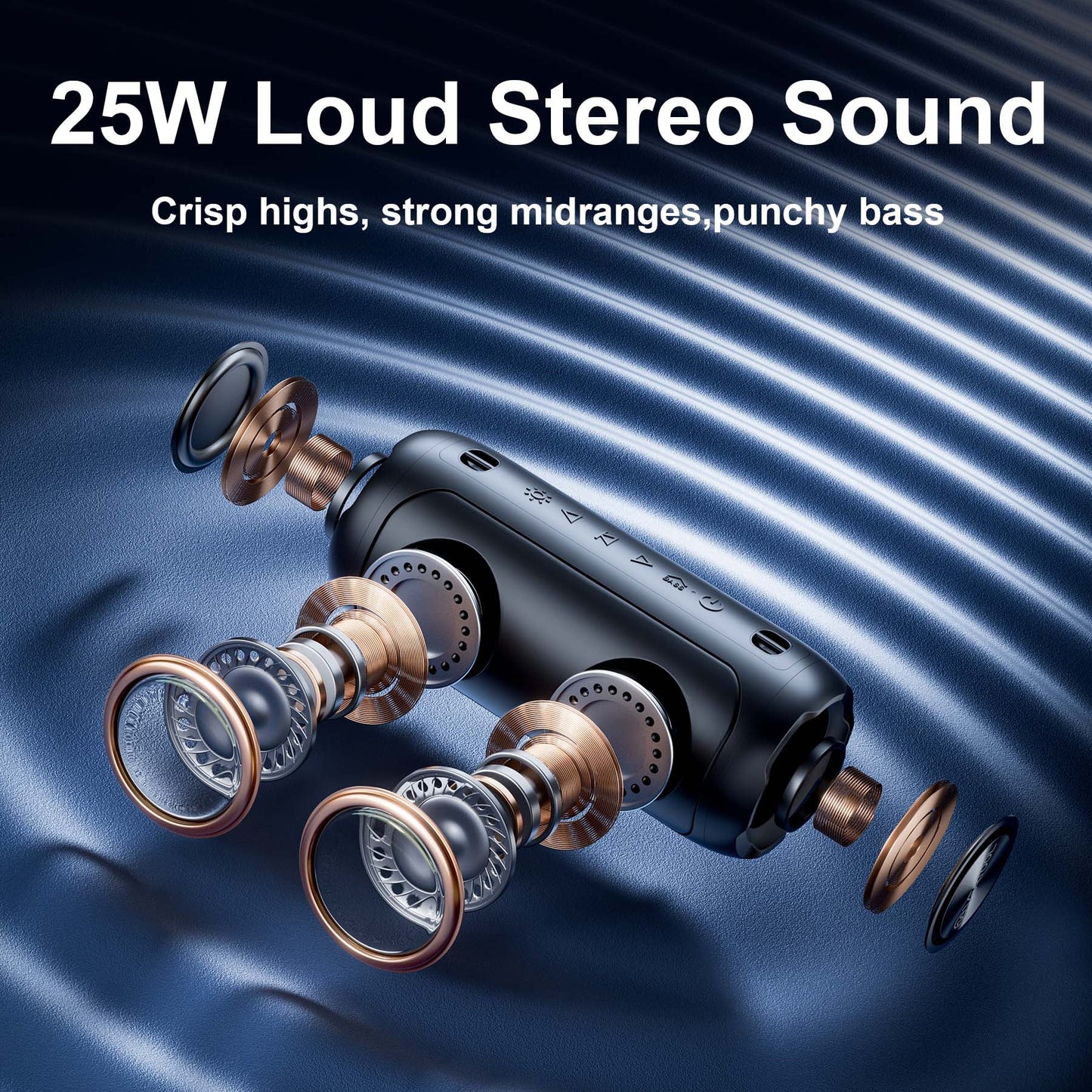 VEAT00L Portable Bluetooth Speaker,Floating Dustproof Speaker,25W Stereo Sound Wireless Speaker with Cool Dynamic LED Lights, IPX6 Waterproof Bluetooth Speakers, BT5.3, TWS Surround Pairing
