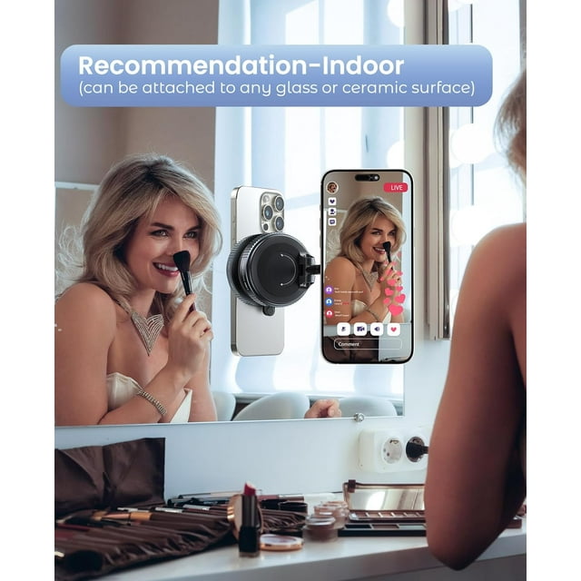 Vacuum Magnetic Suction Cup Phone Mount for Magsafe, 360° Adjustable Magnetic Phone Holder, Pocket Size Foldable Portable Cell Phone Holders for Your Car for All Smartphones & All Car Models
