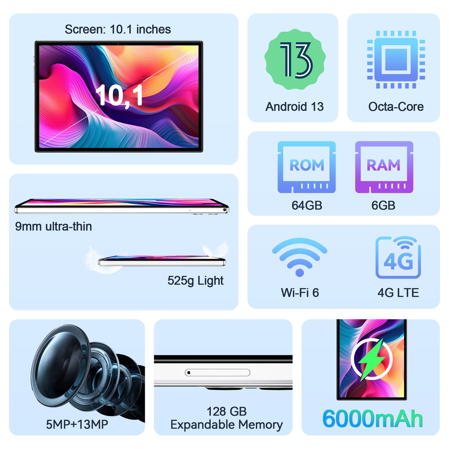 VEAT00L Tablet,10.1" Android Tablet with Octa-core Processor 10GB RAM 128GB ROM HD IPS Touchscreen 8H Battery, Wi-Fi 6, BT 5.0, Dual Camera, Google Tablets 2026