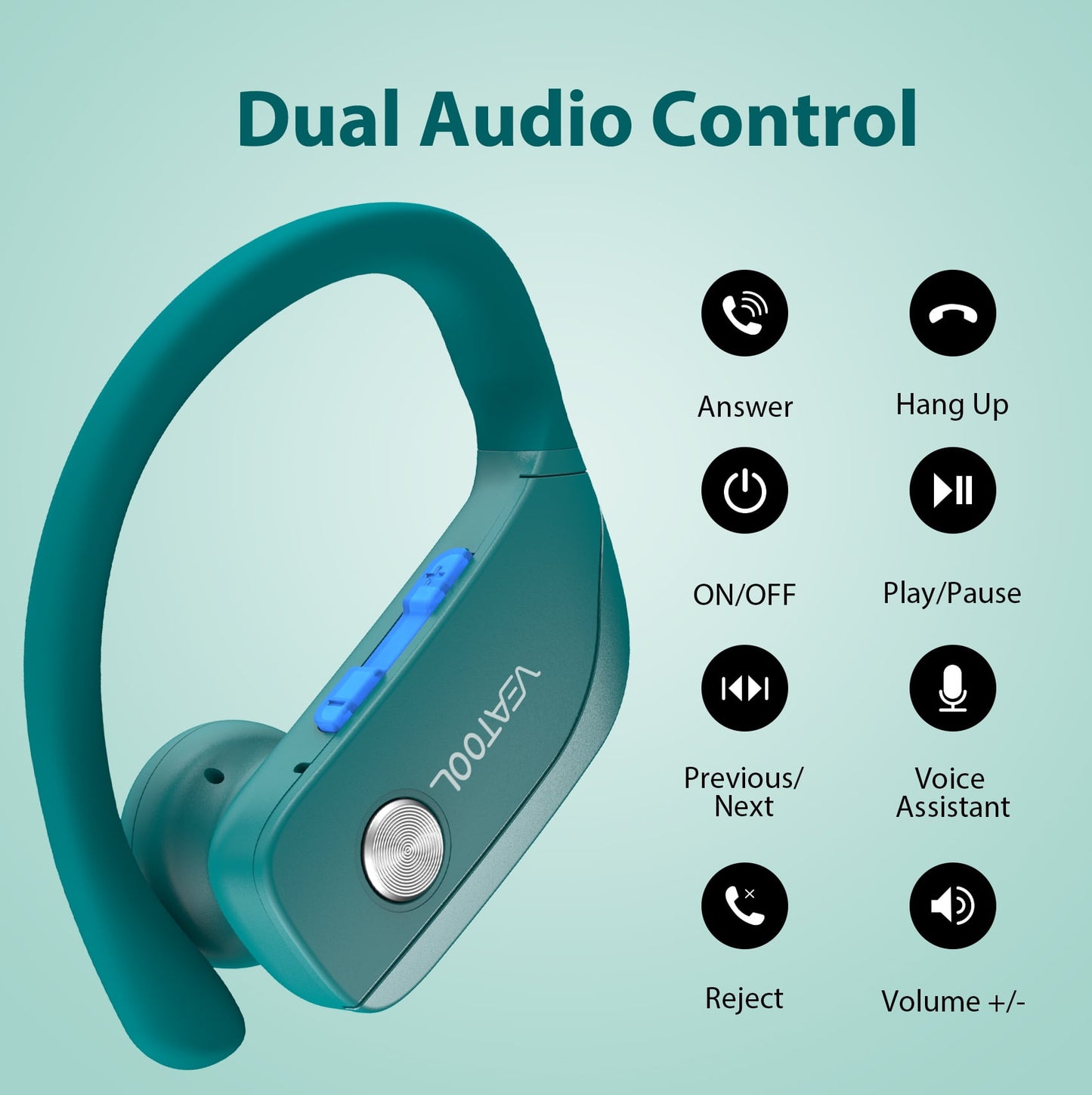 VEAT00L Wireless Earbuds Bluetooth Headphone Sport, Bluetooth 5.4 Earbud, 72Hrs Earphone with Earhook, Noise Cancelling Mic, IP7 Waterproof Headset for Workout/Running