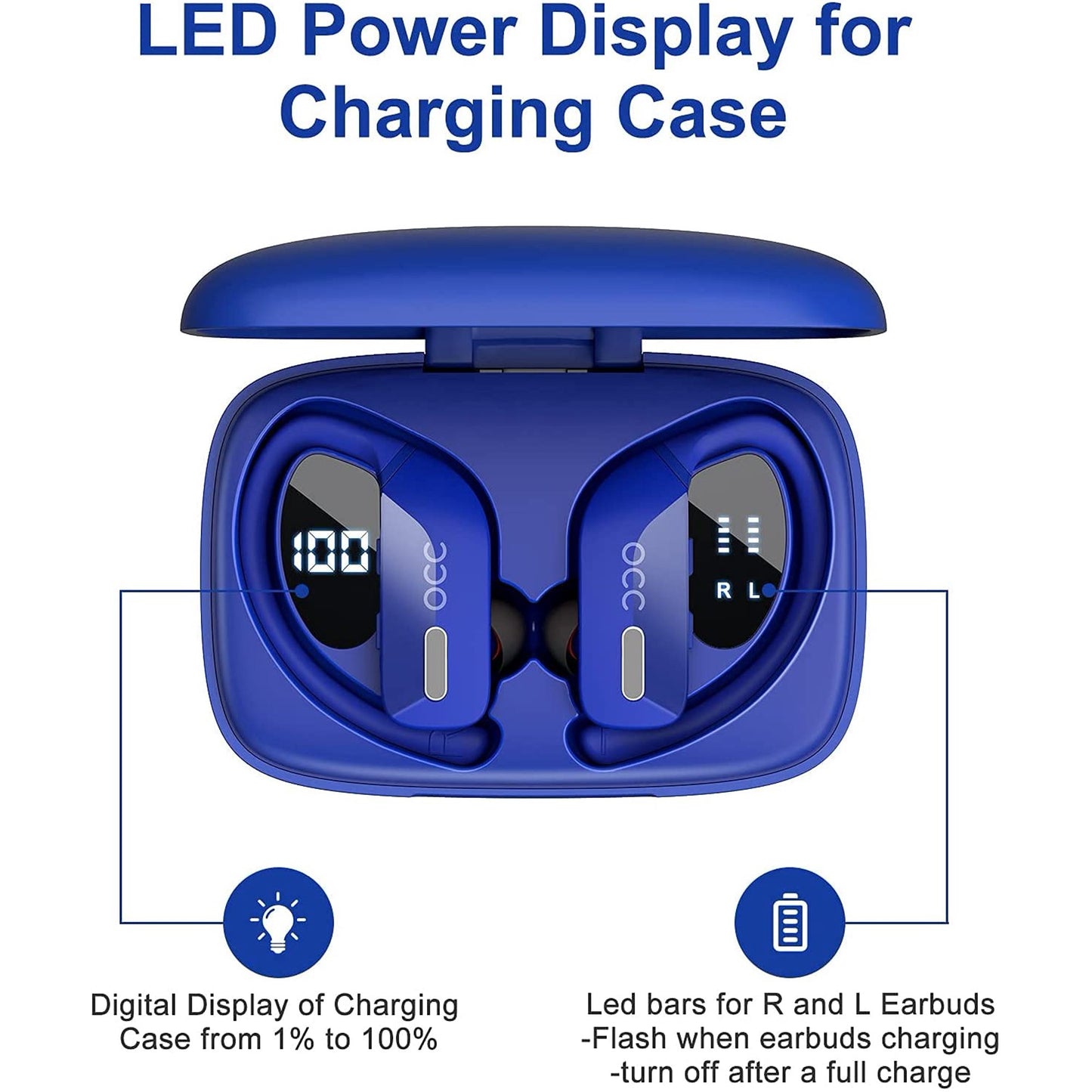 Wireless Earbuds Bluetooth Headphones 48H Play Back Earphones in Ear Waterproof with Microphone LED Display for Sports Running Workout