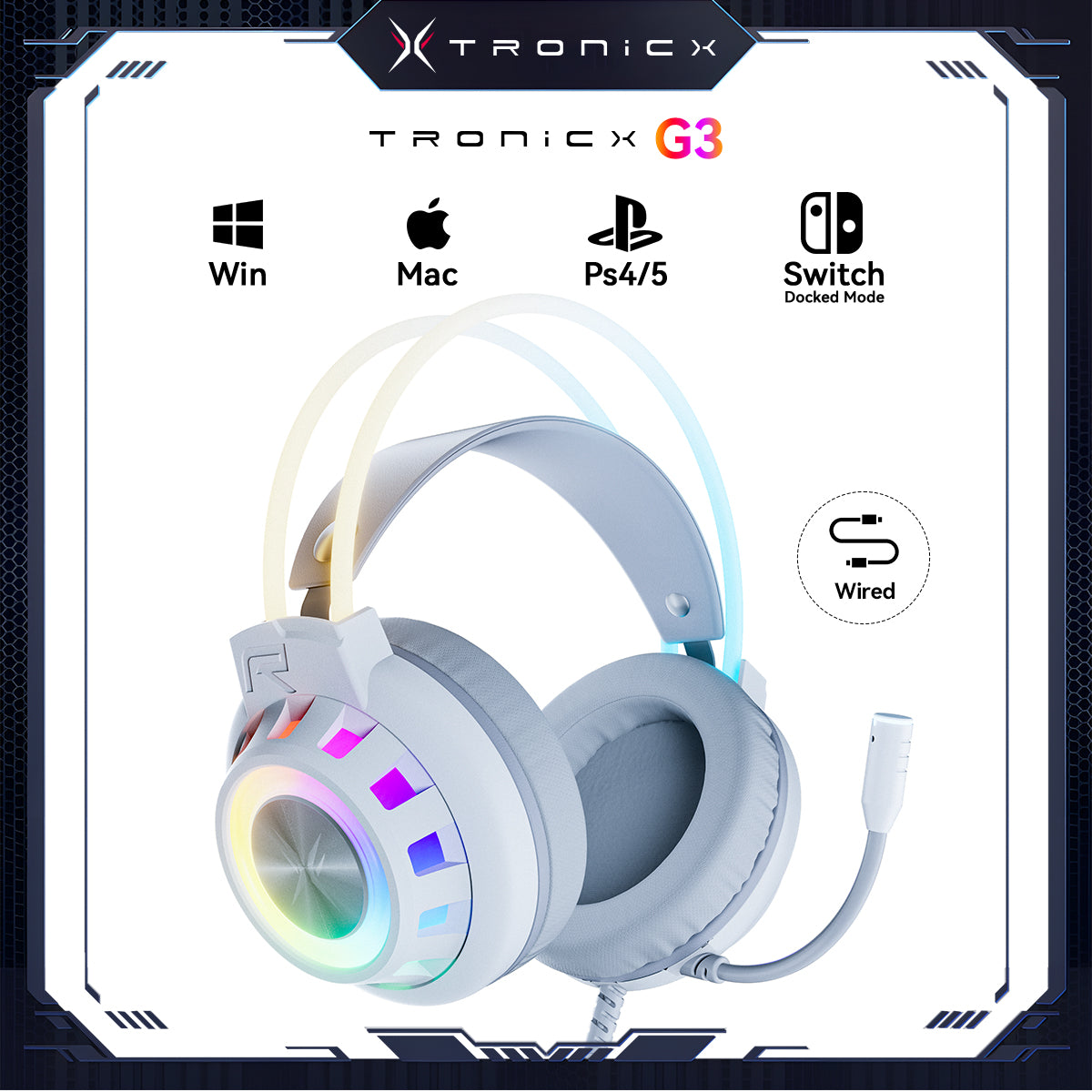 TAGRY K3 2.4GHz Wireless Gaming Headsets 7.1 Surround Sound Bluetooth Headphones 70H Playtime ENC Noise Cancelling Over Ear Game Headphone with Mic