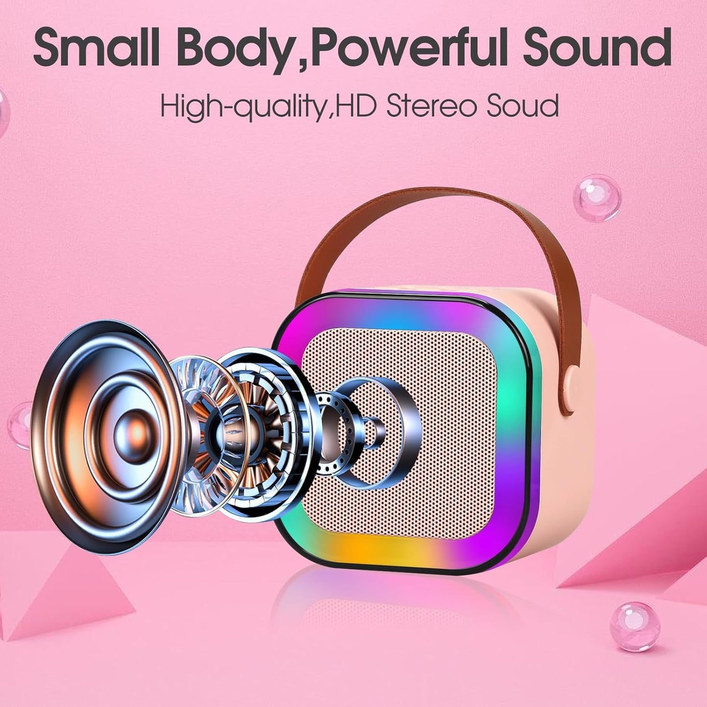 XANLUOER Karaoke Machine for Kids and Adults, Mini Portable Bluetooth Speaker with Microphones and Lights(Pink)