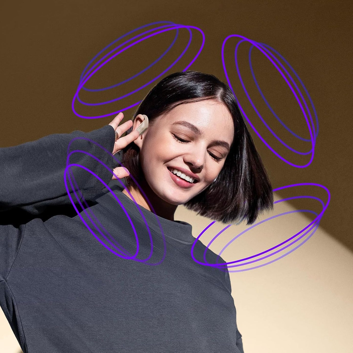 occiam Active Noise Cancelling Headphones Wireless Earbuds Bluetooth Ear Buds 96Hrs Playback HD Call Over-Ear Waterproof Earphones with Earhooks Microphones for Sport/Running/Workout Ivory