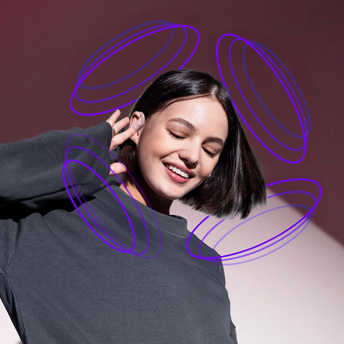 occiam Active Noise Cancelling Headphones Wireless Earbuds Bluetooth Ear Buds 96Hrs Playback HD Call Over-Ear Waterproof Earphones with Earhooks Microphones for Sport/Running/Workout Pink