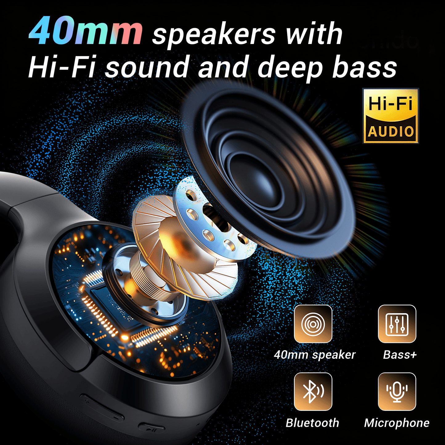 Hybrid Active Noise Cancelling Headphones,-50dB Wireless Bluetooth Headphones with Hi-Res Audio,120H Playtime Over Ear Bluetooth Headphones with 6 ENC Clear Mic,ANC Headphone for Travel Home Office