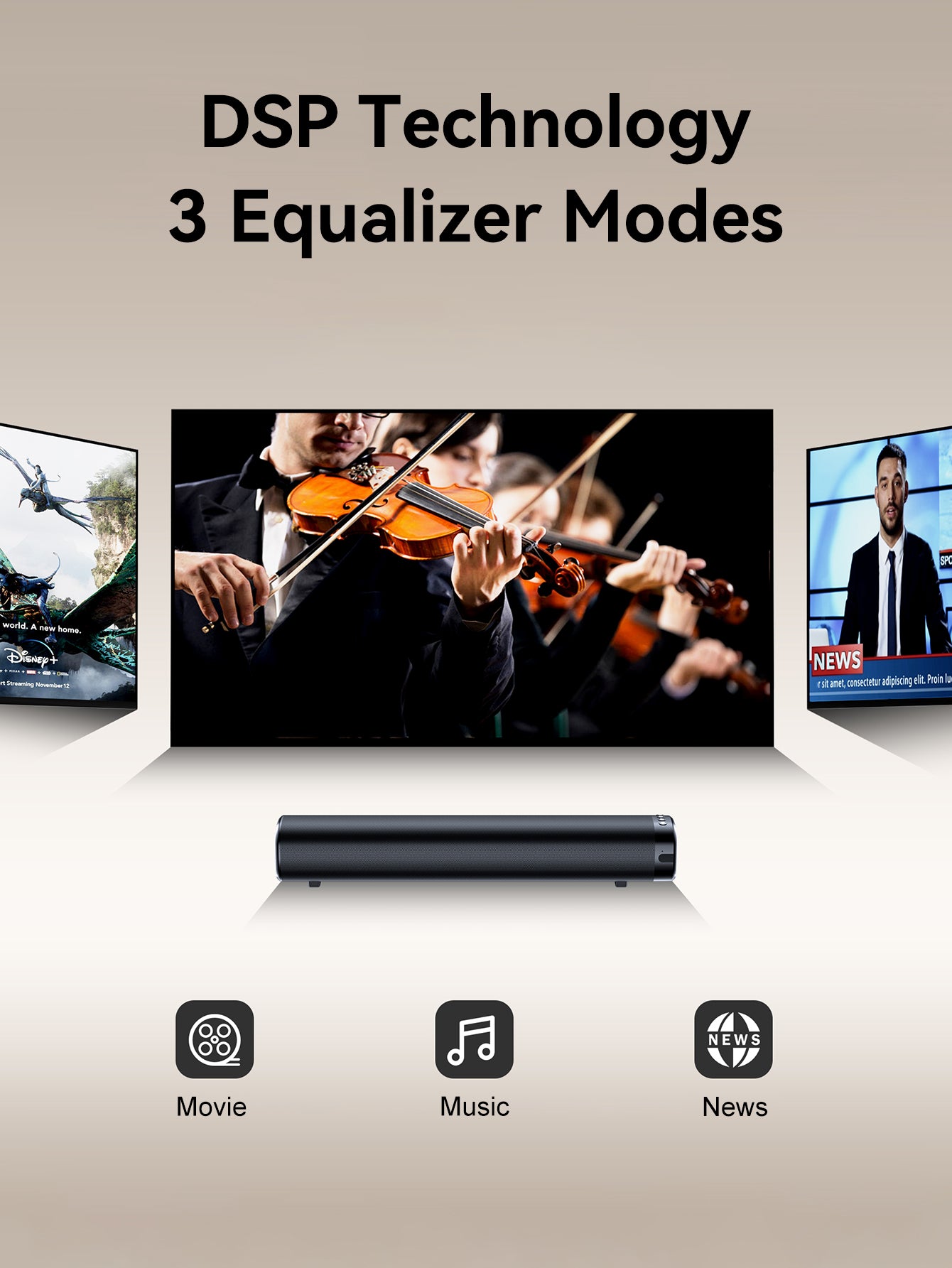 VEATOOL Sound Bar for TV, 50W Bluetooth 5.4 Soundbar with Subwoofer, 3D Surround Sound System with Optical/AUX/RCA/USB