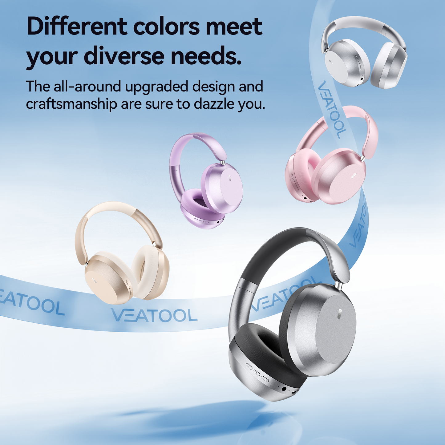 VEATOOL SY-BT1632 High-Fidelity Over-Ear Bluetooth Headphones | Powerful 40mm Bass | Bluetooth 5.3 Dual-Mode Connectivity | 40-Hour Battery Life | Comfortable Fit(Blue)