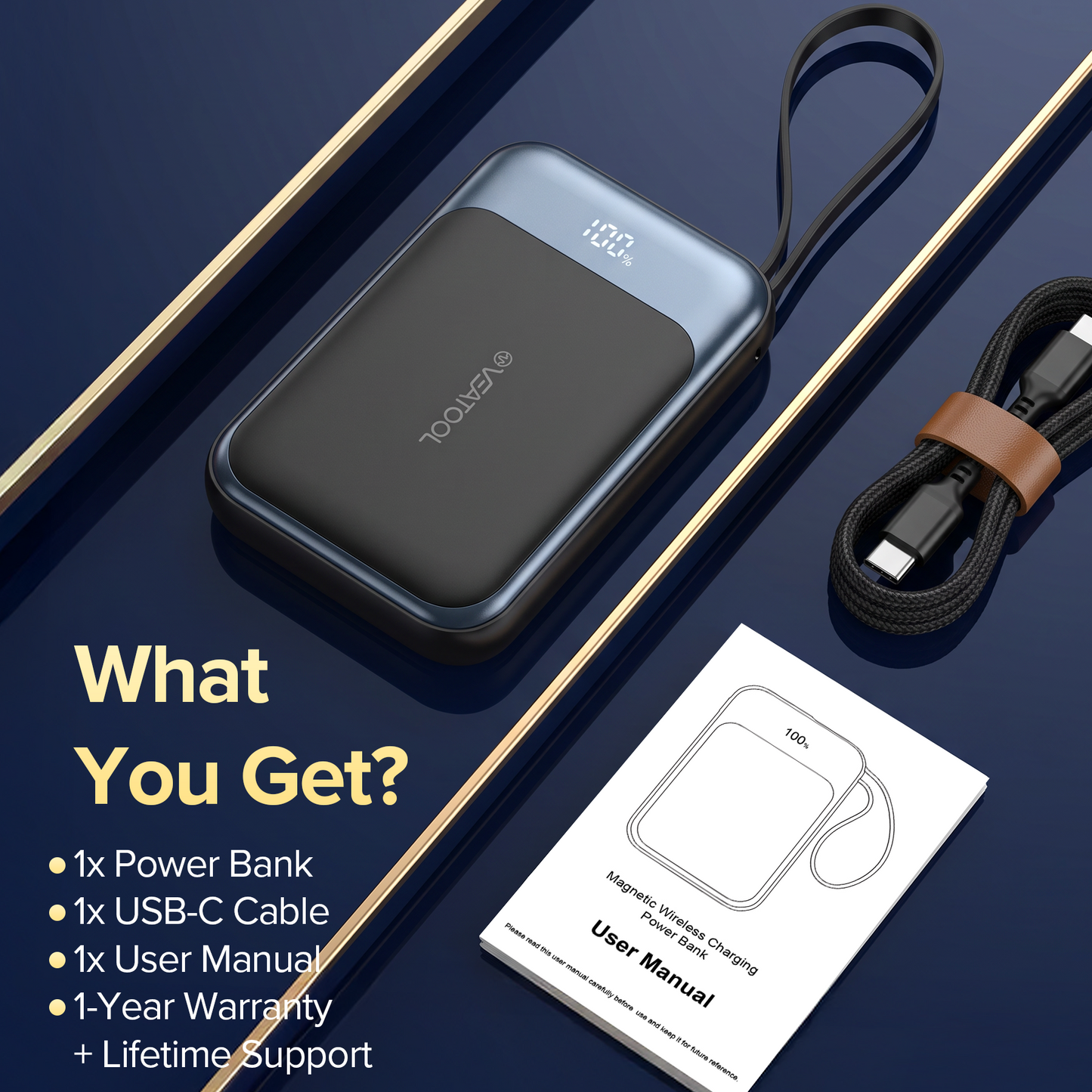 10,000mAh power bank supporting 1.5-hour fast charging; suitable for home backup, outdoor emergencies, and camping.