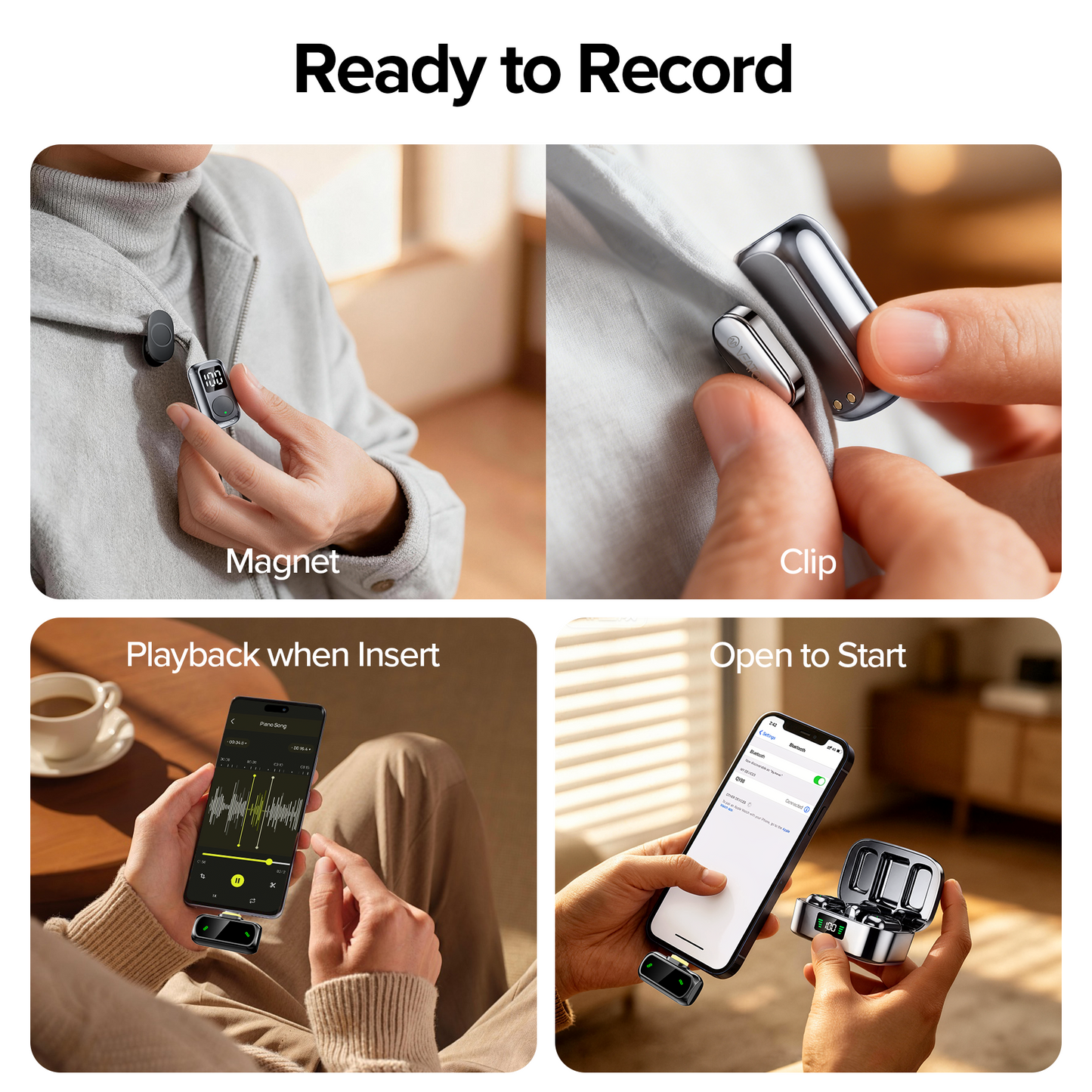 Wireless Lavalier Mini Microphone for iPhone ipad Android,USB-C Noise Canceling Lapel Lavalier Mic,Clip-On Mic with 45H Charging Case for Vlogging,Video Recording,Podcast, YouTube,TikTok(2 TX + 2 RX)