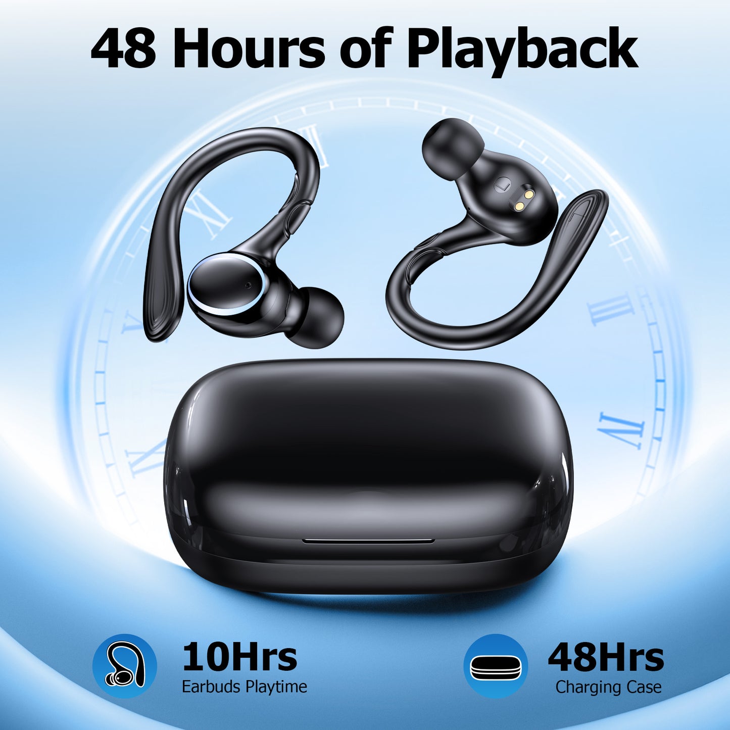 VEATOOL K05 True Wireless Workout Earbuds, Comfortable Earhooks,Pure Bass Sound,ENC Noise Cancelling Mic,Bluetooth 5.3, 48H Playtime,IPX7Waterproof,Sport Earbuds for Gym,Cycling, Walking, Workout
