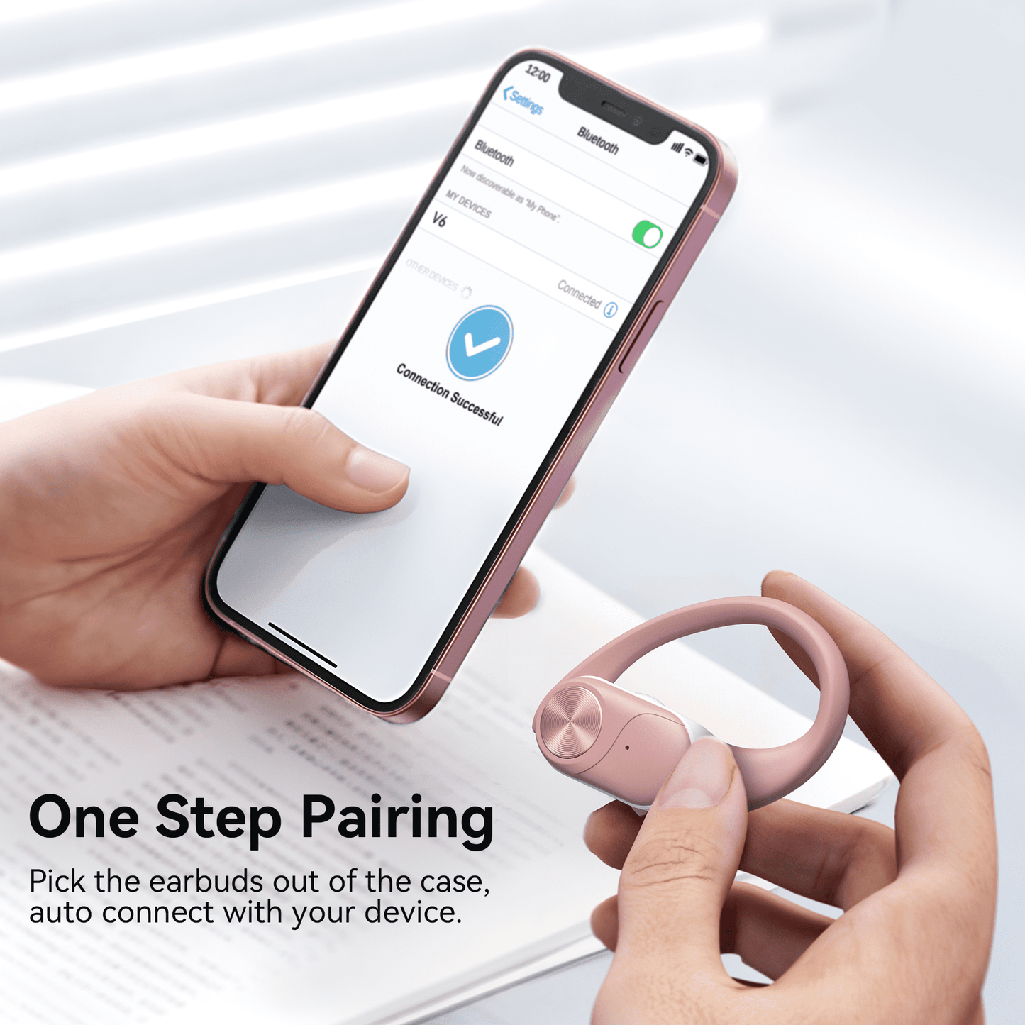 Veatool Wireless Earbuds,Open Ear Headset with Microphone Touch Control,Bluetooth 5.4,High-Fidelity Stereo Earphones for Sports and Work