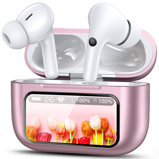 Wireless Bluetooth Touchscreen Earbuds,75H Bass Stereo Ear Buds with 6 EQ Modes,Multifunction LED Full Color Touchscreen Wireless Earphones with ENC Mic,ANC Noise Cancelling/Transparency Mode