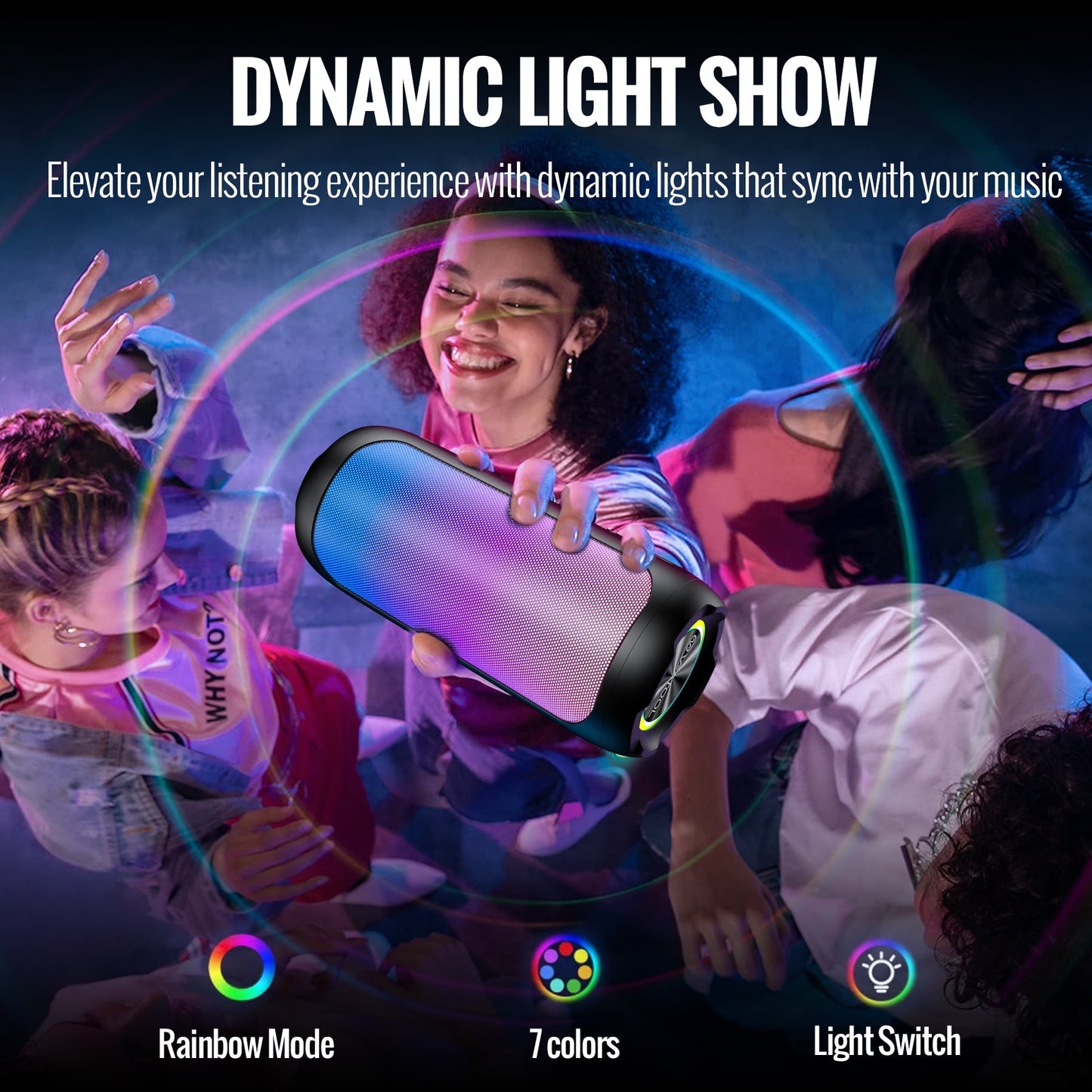 VEAT00L Portable Bluetooth Speaker,Floating Dustproof Speaker,25W Stereo Sound Wireless Speaker with Cool Dynamic LED Lights, IPX6 Waterproof Bluetooth Speakers, BT5.3, TWS Surround Pairing