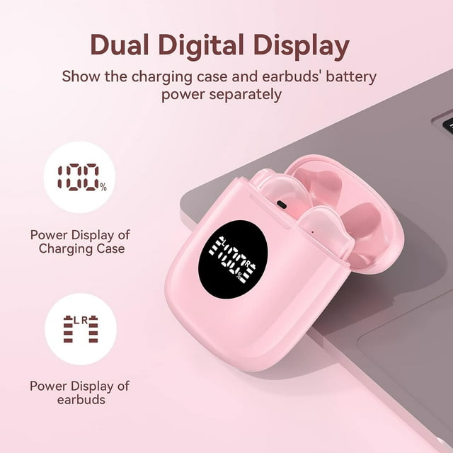 VEAT00L True Wireless Earbuds, TWS Bluetooth Headphones Stereo Sound Earphones, 50H Playtime Wireless Charging Case & Power Display,Built in microphone, waterproof and sweat proof